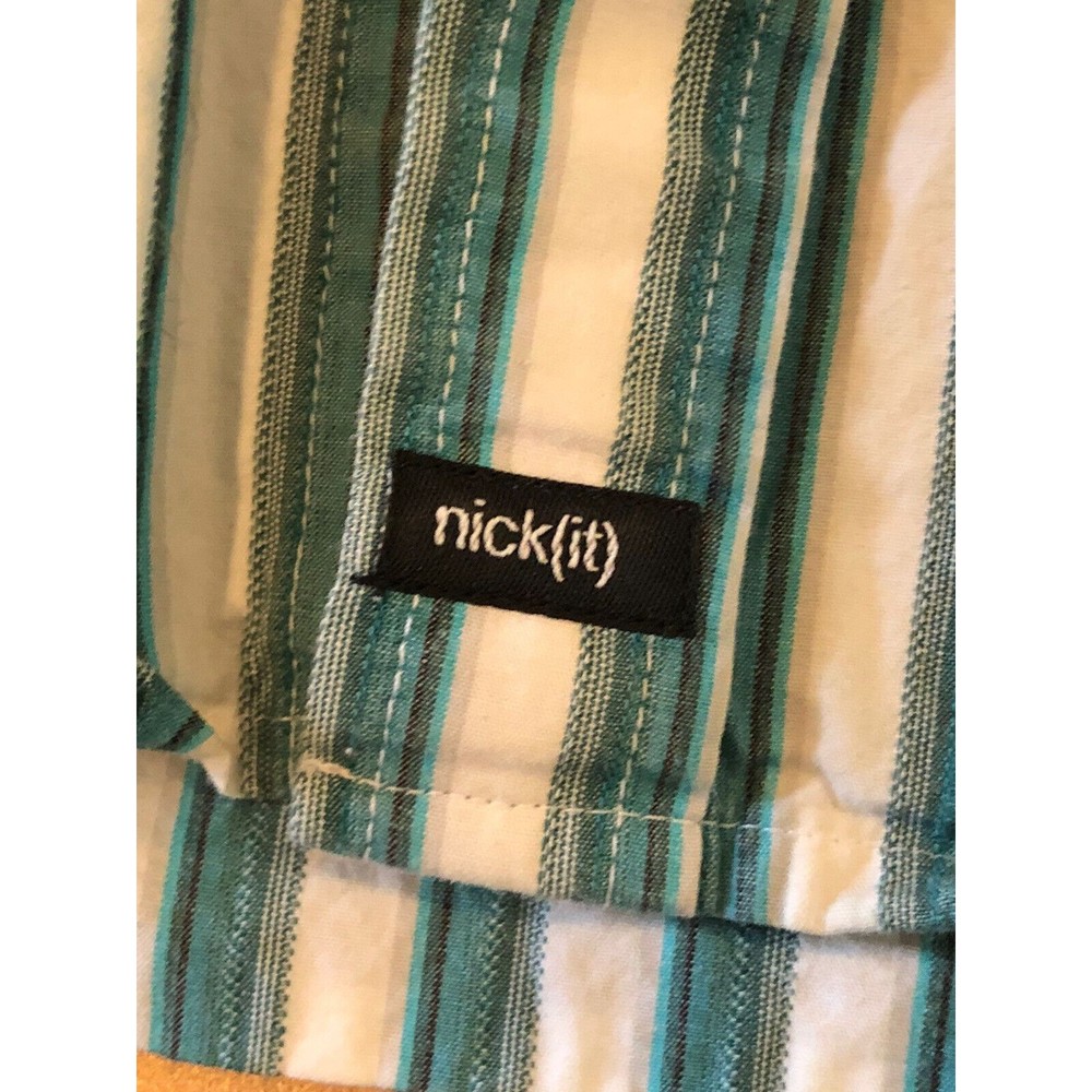 Nick (It) It Men's L Green Paisley Striped Long Sleeve Button Down Shirt - Picture 6 of 15